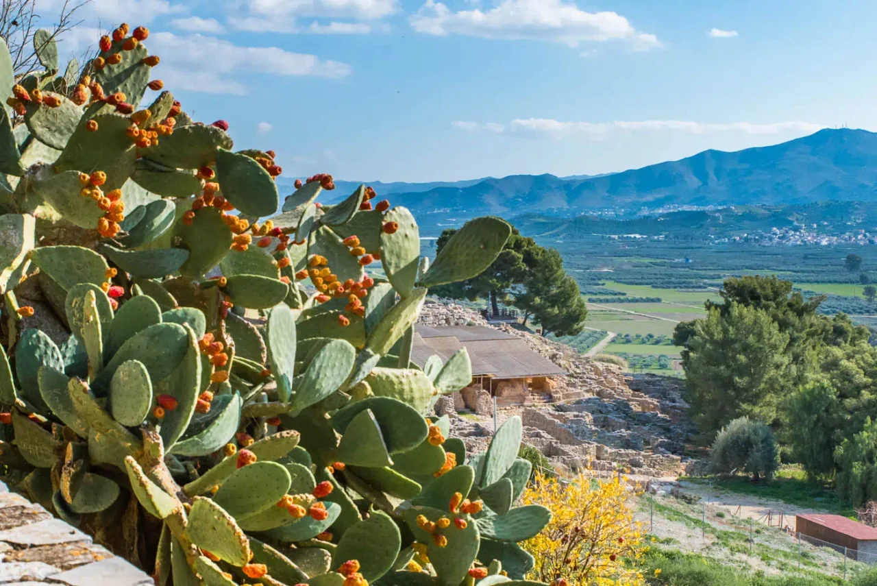 Phaistos palace in south Crete and Messara plain