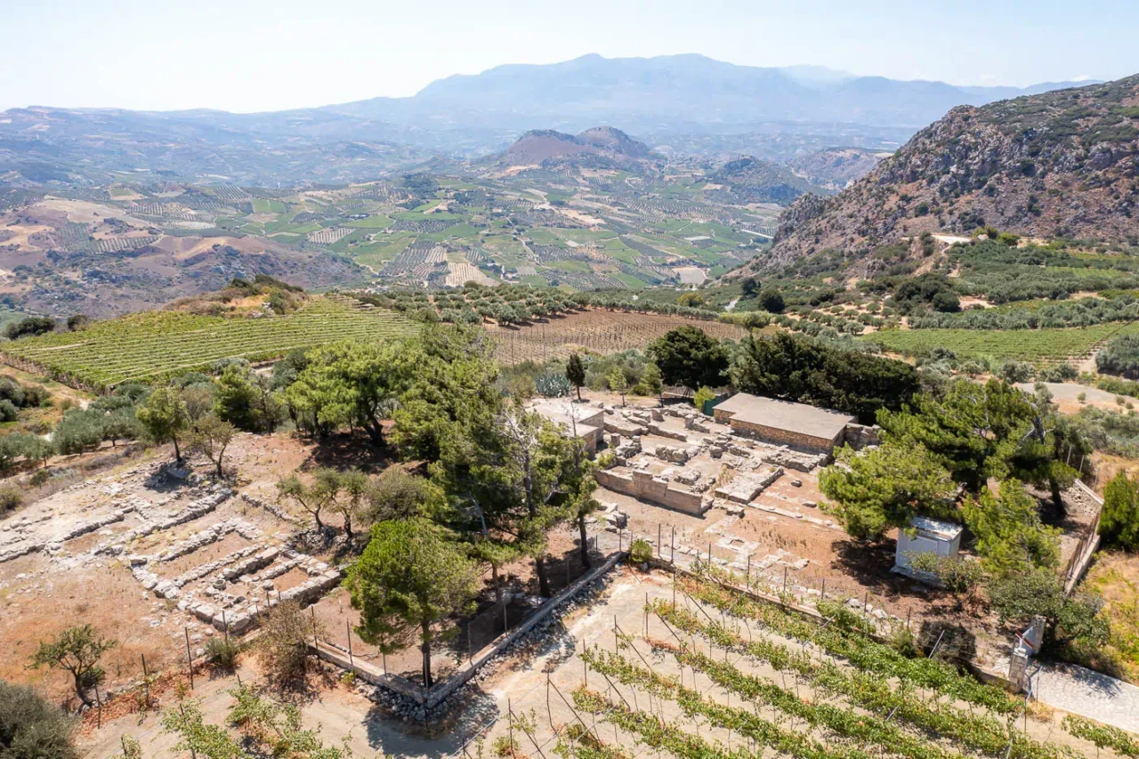 Vathypetro Minoan villa near Archanes and Giouchtas mountain in Heraklion Crete