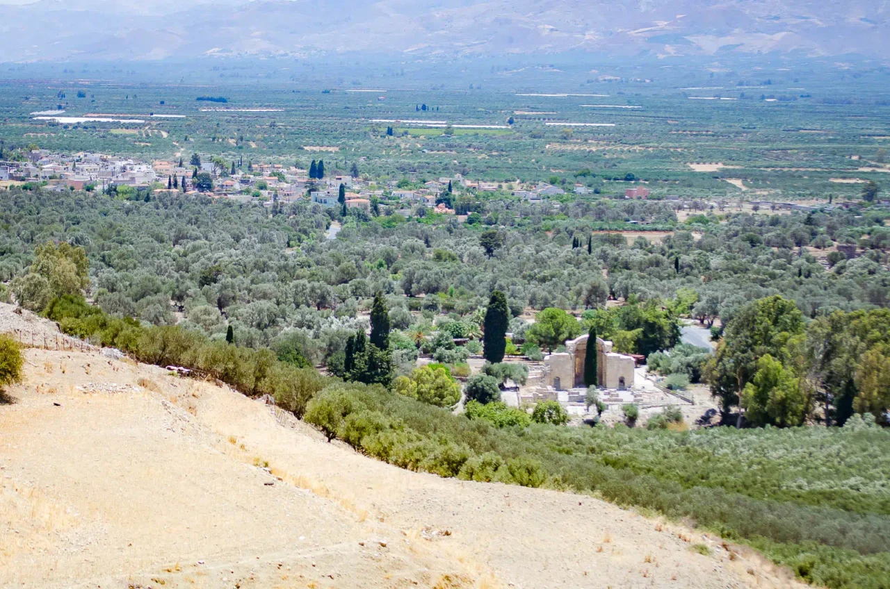 Gortys archaeological site and Messara plain in south Crete