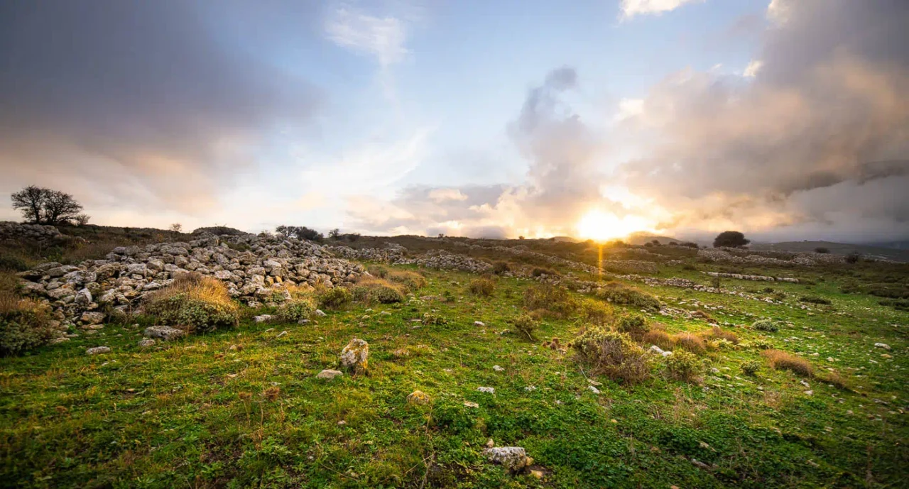 Sunset in ancient Rizinia, near Prinias Crete