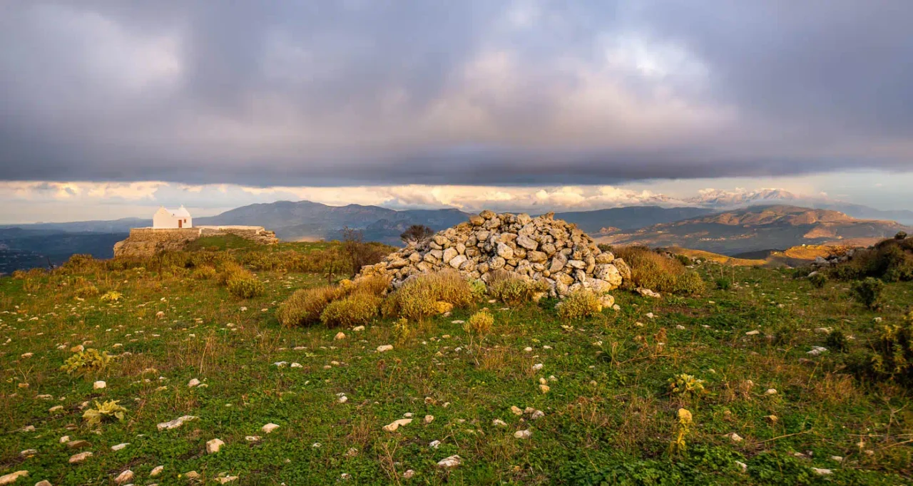 Ancient Rizinia, near Prinias Crete, at the distane the Dikti mountains