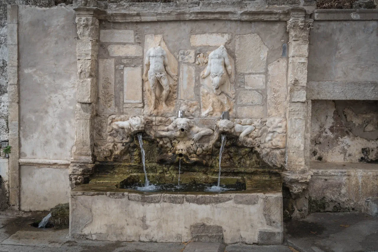 Adam and Eve fountain in Moni Vrontisiou