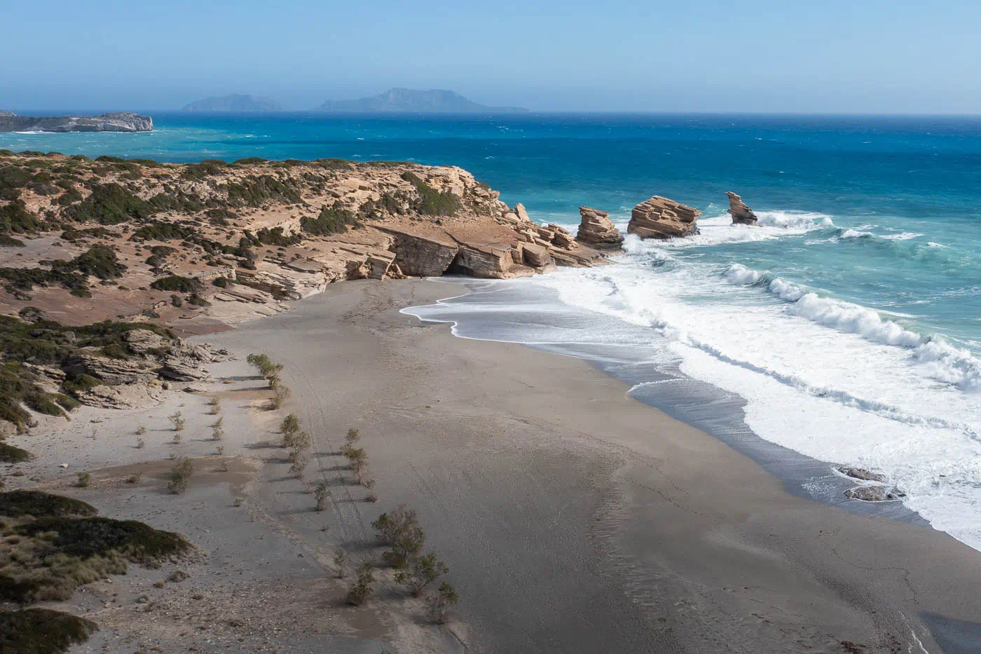 Triopetra beach facing Agios Pavlos beach and Paximadia islets in south Crete