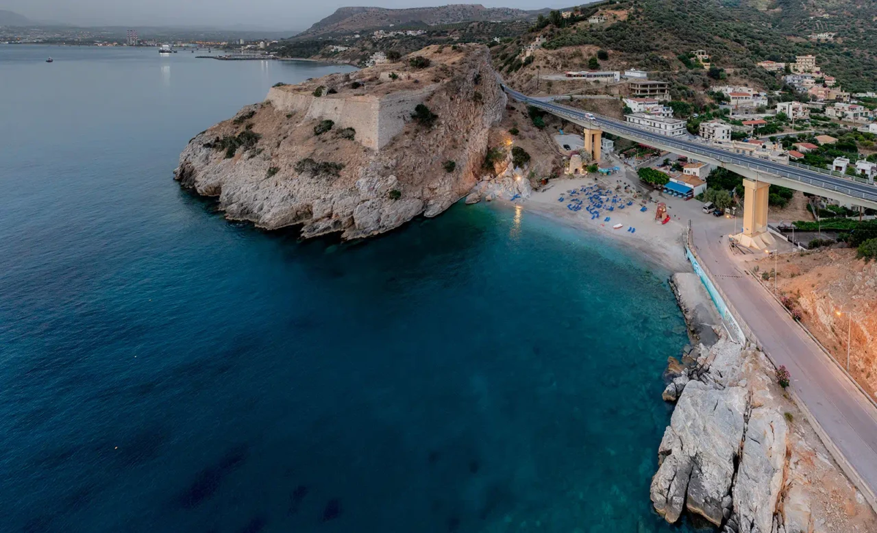 Paliokastro beach, Paliokastro fortres and the coastline the connects the place with the Heraklion area