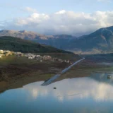 Aposelemis river dam, Sfendyli river, most of the village is visible when the water level is low. The old road to Heraklion is also visible