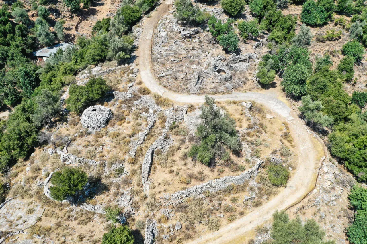 Mitata and threshing floor (aloni) next to Doxaro in Mylopotamos Rethymno Crete