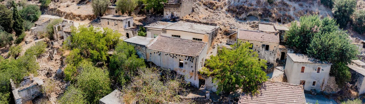 The abandoned village of Apolychnos north of Moires Crete