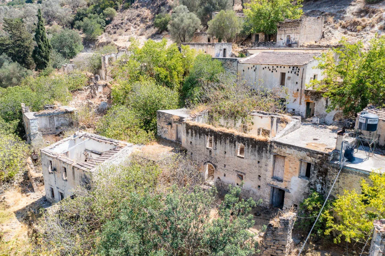 The abandoned village of Apolychnos north of Moires Crete