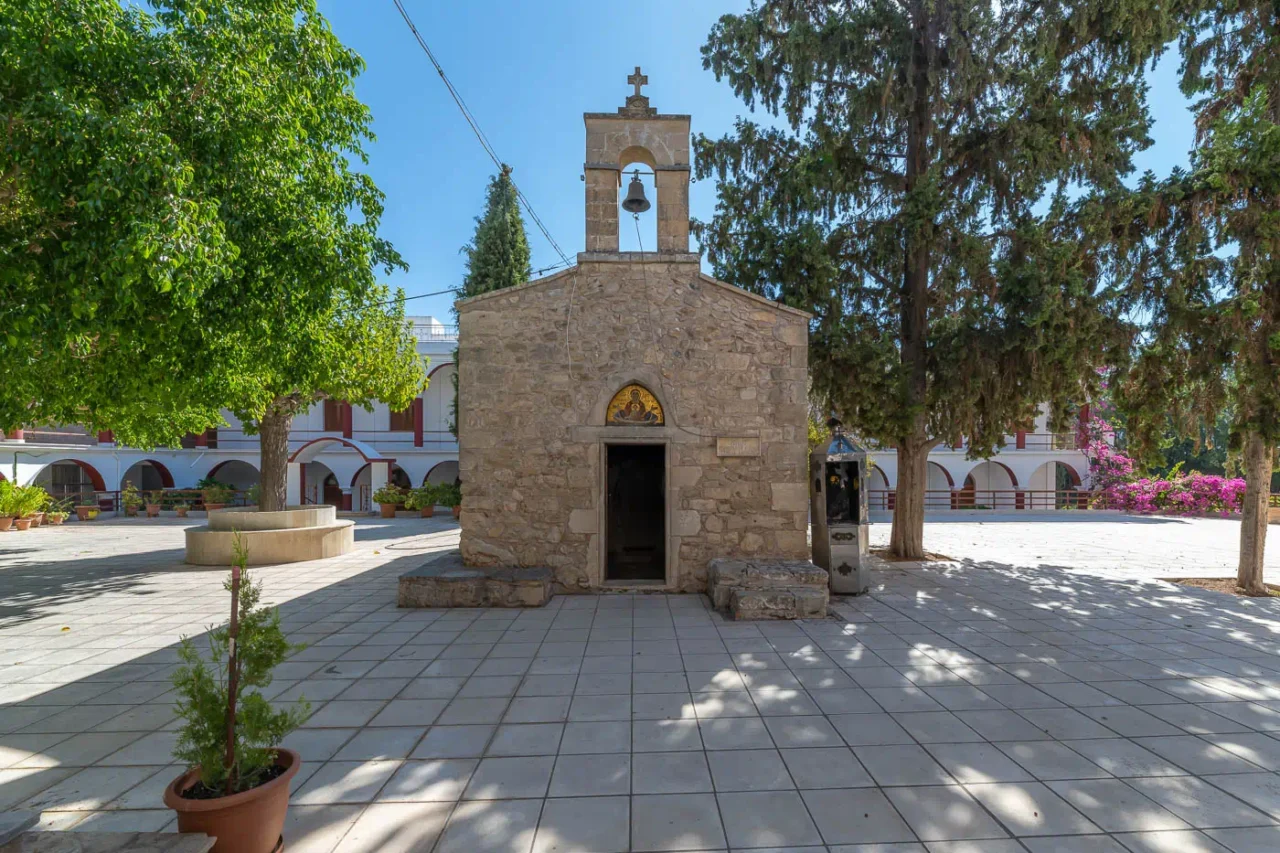 Outside Zoodochos Pigi church in the Monastery of Panagia Kalyviani