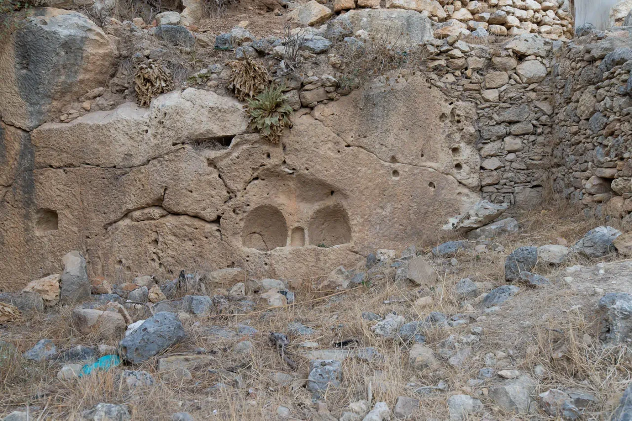 Rokka archaeological site, carved into the rock detail