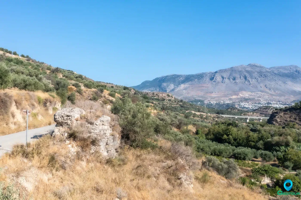 The aqueduct of Gortyna near Psalida, at the distance mount Psiloritis and Gergeri