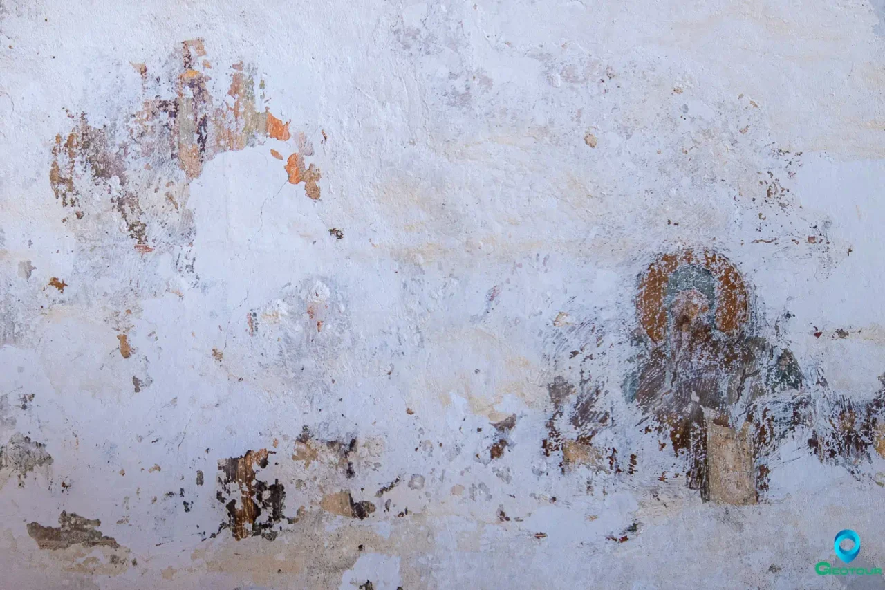 Partial frescoes underneath the paint in Agios Pavlos Monastery near Paranymfoi Asterousia